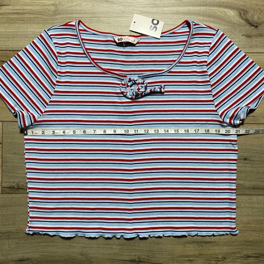 SO Good For Life Juniors Striped Lace-Up Tee Size 3X Blue White Red Green - Picture 2 of 9